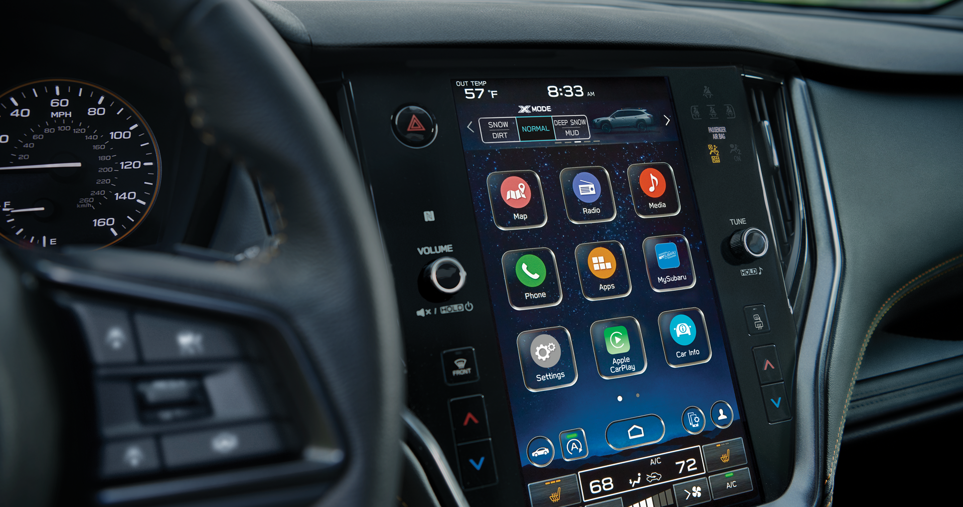 A close-up of the 11.6-inch touchscreen for the STARLINK Multimedia system on the 2023 Outback Wilderness. | Sommer's Subaru in Mequon WI