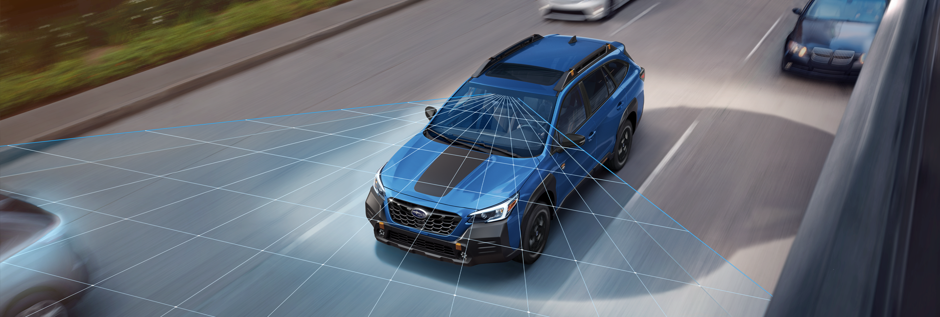 A photo illustration of the EyeSight Driver Assist Technology on the 2023 Outback Wilderness. | Sommer's Subaru in Mequon WI