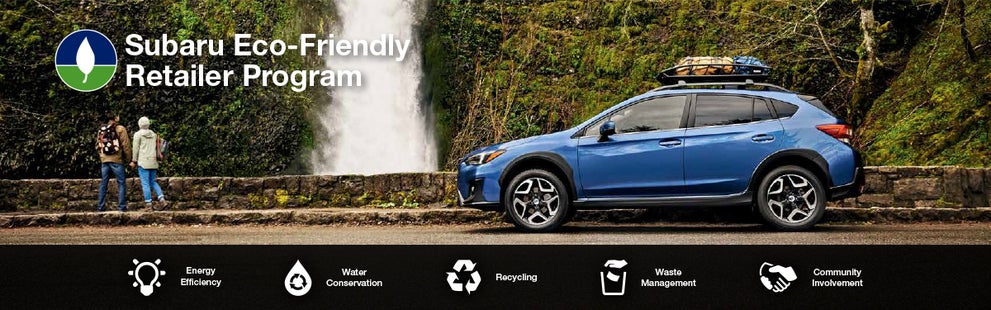 The Subaru Eco-Friendly Retailer Program logo with a blue Subaru and eco icons at bottom. | Sommer's Subaru in Mequon WI