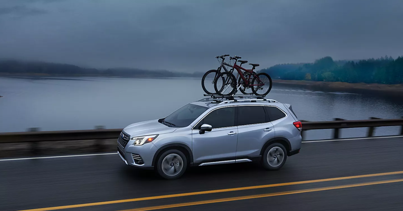 2023 Subaru Forester with bicycles fixed onto the roof rails